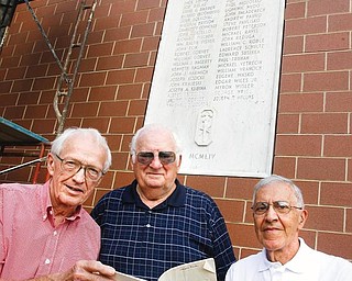 The memorial removed from the original Woodrow Wilson High School on Gibson Street was removed when the school was demolished. The marble memorial was saved and is back in place facing north in the eventual court yard area.