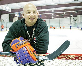 Phantoms coach Bob Mainhardt during a recent practice at the Ice Zone in Boardman.