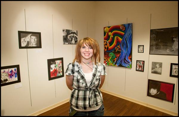 The Vindicator/Geoffrey Hauschild
Work by Halley Snow, a fine arts major at YSU, is being featured at Eastwood Mall's Art Outreach Gallery. "I love art more than anything in the world, I just put my heart into it and it makes me happy, its the only thing i can see myself doing," said Snow. 
8.30.2009