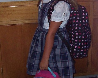 Olivia DeSantis, 7, of Poland is ready for her first day of second grade this year at St. Nicholas School in Struthers. Parents are Christian and Chris DeSantis.
