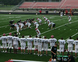 Girard warming up for the scrimmage against Akron Manchester