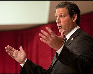 The Vindicato/Geoffrey HauschildCongressman Tim Ryan responds to questions from invited audience members during a discussion on the current health care bill at the Jewish Community Center in Youngstown on Monday evening. 9.14.2009
