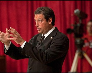 U.S. Rep. Tim Ryan (D-17) responds to questions from invited audience members during a discussion on the current health care bill at the Jewish Community Center in Youngstown Monday evening. 
