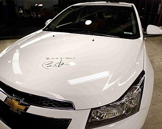 The Vindicator/Geoffrey Hauschild
A Chevrolet Cruze signed by President Obama at the Lordstown Auto Plant on Tuesday morning. 
9.15.2009