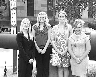 Special to The Vindicator
QUEEN CANDIDATES: The 2009-2010 court for the royalty of Lisbon’s Johnny Appleseed Festival, which takes place Saturday and Sunday on Lisbon Village Square, 105 S. Market St., has been selected. The queen will be crowned after the parade Saturday. From left to right are Ashton Unger, Jenna Daggy, Emma DeFilippo and Chelsea Stoffel.                            