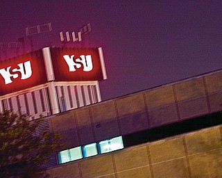 LIGHTING UP THE SKYLINE: The AT&T Tower on the campus of Youngstown State University now showcases a brightly lit YSU logo. The sign will light up the skyline around the university at night. The new lighted design was officially unveiled at a press conference Thursday night.