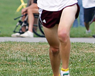 back in front: Boardman senior Sam Deskin cruises at the front of the pack en route to his second straight individual title at Tuesday’s Suburban League championships at the Canfield Fairgrounds.
