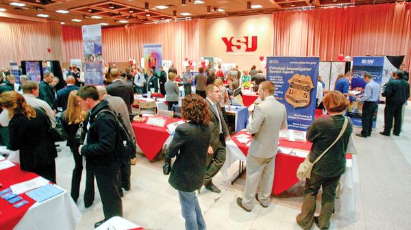 JOB FAIR: YSU Students and alumni turned out Wednesday for the Expo. Despite the status of the local economy, recruiters from nearly 70 companies representing a wide variety of employment opportunities participated in the event, arranged by YSU’s Career and Counseling Services. 