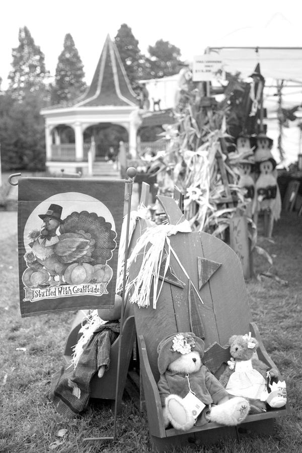 FALL FEST: Crafts are on display, at left, outside a booth by D&J’s Unique Designs at Boardman Township Park. Boardman Rotary’s Oktoberfest began Saturday and continues today. 