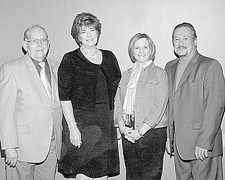 Special to The Vindicator
OPTIMISTIC: The 50th anniversary of Austintown Optimist Club was celebrated Sept. 11 at the Fifth Season Banquet Center in Mineral Ridge. The club had 60 members when it was chartered on Dec. 16, 1958, as the 65th Optimist Club in Ohio. Among those  attending the celebration was 50-year member and Charter President Earl Yost. Pictured above are the current club officers, from left, Dean Ferris, secretary; Darlene Schaefer, sergeant-at-arms; Lynn Larson, president; and Joe Zemko, treasurer. Past presidents of Austintown Optimist Club are pictured below during the festivity. They are, from left seated, Dick Stoy, Ferris, Joann Sulenski, Yost, Larson, Nancy Stoy and Tim Tryon, and standing, Zemko, Joe Leonard, Bill Sulenski, Lt. Gov. Floyd Barger, Pete Fraser, Ikram Khawaja and Bill Davis. The club, which is known for its distinguished history, is especially proud of its positive impact on the youth of the community. Prospective members are invited to attend meetings at 6:30 p.m. the second Tuesday of each month at the Saxon Club on Meridian Road.