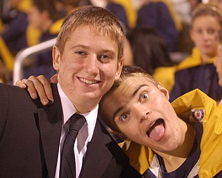 Nick Giancola and Josh Ivack celebrate the Lowellville Rocket's win over Sebring 25-0.