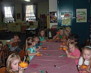 The Green Team's pumpkin recycling lesson was presented to these students in Canfield Presbyterian Church Weekday Preschool's morning class.
                               