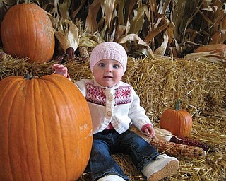 A LITTLE PUNKIN: Stella Schiavone, granddaughter of Dan Schiavone of Boardman, is barely a match for this huge pumpkin!