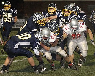MCDONALD - The McDonald defense came up big on a goal line stand stopping (45) Matt Brickner Saturday night. - Special to The Vindicator/Nick Mays