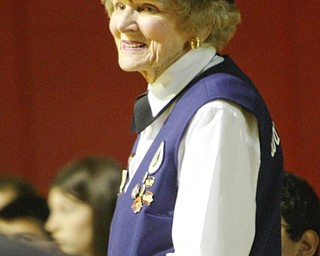 The Vindicator/Robert K. Yosay --- Betty Harris wore her WAC outfit as she received a round of applause after the students heard her story of her service to her country as A salute to veterans as the Canfield Middle School students - interviewed veterans and told their stories. They also had a speaker who was once a student there as the main speaker YPD officer William Ward and former Marine 11/11/2009