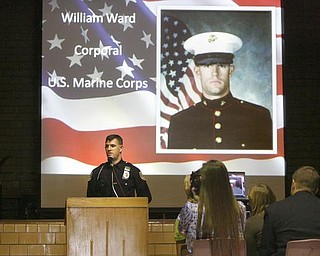 The Vindicator/Robert K. Yosay --- A A salute to veterans as the Canfield Middle School students - interviewed veterans and told their stories. They also had a speaker who was once a student there as the main speaker YPD officer William Ward and former Marine 11/11/2009