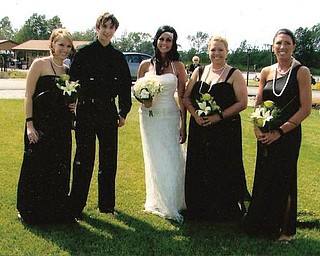 On July 11 when Ashley Horvath married Ryan James, she is surrounded by her cousin, Mikhi Horvath; her brother, Colton Horvath; and her cousins, Dr. Amy Toth Dahl and Chrissy Toth.