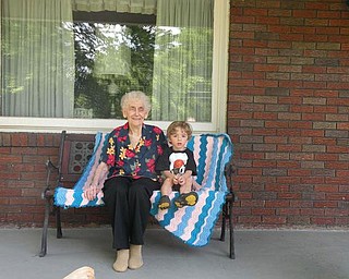3-year-old Anthony Triveri's favorite part of summer was the time he enjoyed with his great-grandma, Marie 'Nunnie Tekac of Coitsville, just sitting on the front porch and telling stories. Anthony lives in Poland.