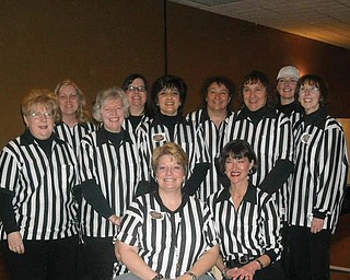 'Official ' greeters at the March, 2009, annual college scholarship fund raiser
sponsored by the Yo-Mah-O Chapter of IAAP were, front from left, Chris Simone and Laura Malloy, and, back from left, Chris Bidwell, Lynn Romeo, Andrea McConnaughy, Tracy Goad, Milissa Ferraro-Gahagen, Nancy Brunner, Joyce Laska, Kim Sheward and Marlene Dailey.