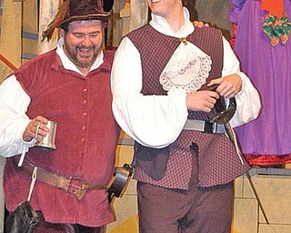 ‘TWELFTH’ ROLES: From left, Tom Schaffer as Sir Toby, Mike McGrail as Sir Aguecheek and Sophie West as Maria.