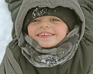 While Mahoning Valley drivers were cursing the white stuff coating area roads Thursday, some kids managed to find the silver lining in the snow clouds that blanketed the Northeast. James Adkins, 3, was playing in the snow with his brother Mason Adkins and their grandpa James Adkin at Packard Park.