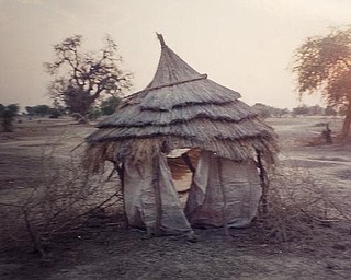 Mirian Harvey in Sudan while working for the UN's World Food Program in Sundan, Eritrea, and Kenya from 1998-2001. "You don't miss that part of it, like putting tablets in water," said Harvey as she looked a small temporary hut used as a toliet, "you miss seeing the peoples faces when you help them."