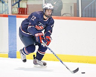 THE BOYS ARE BACK IN TOWN: Team USA features two players with ties to the Mahoning Valley. Pictured here is Brandon Saad, a Mahoning Valley Phantom during the 2008-09 season. Also playing for the Nationals is East Palestine native J.T. Miller. Saad was the NAHL Rookie of the Year last season while Miller was a member of the team that won the U-17 championship two weeks ago in Canada.