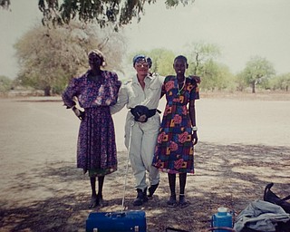 Mirian Harvey in Sudan while working for the UN's World Food Program in Sundan, Eritrea, and Kenya from 1998-2001. "You don't miss that part of it, like putting tablets in water," said Harvey as she looked a small temporary hut used as a toliet, "you miss seeing the peoples faces when you help them."