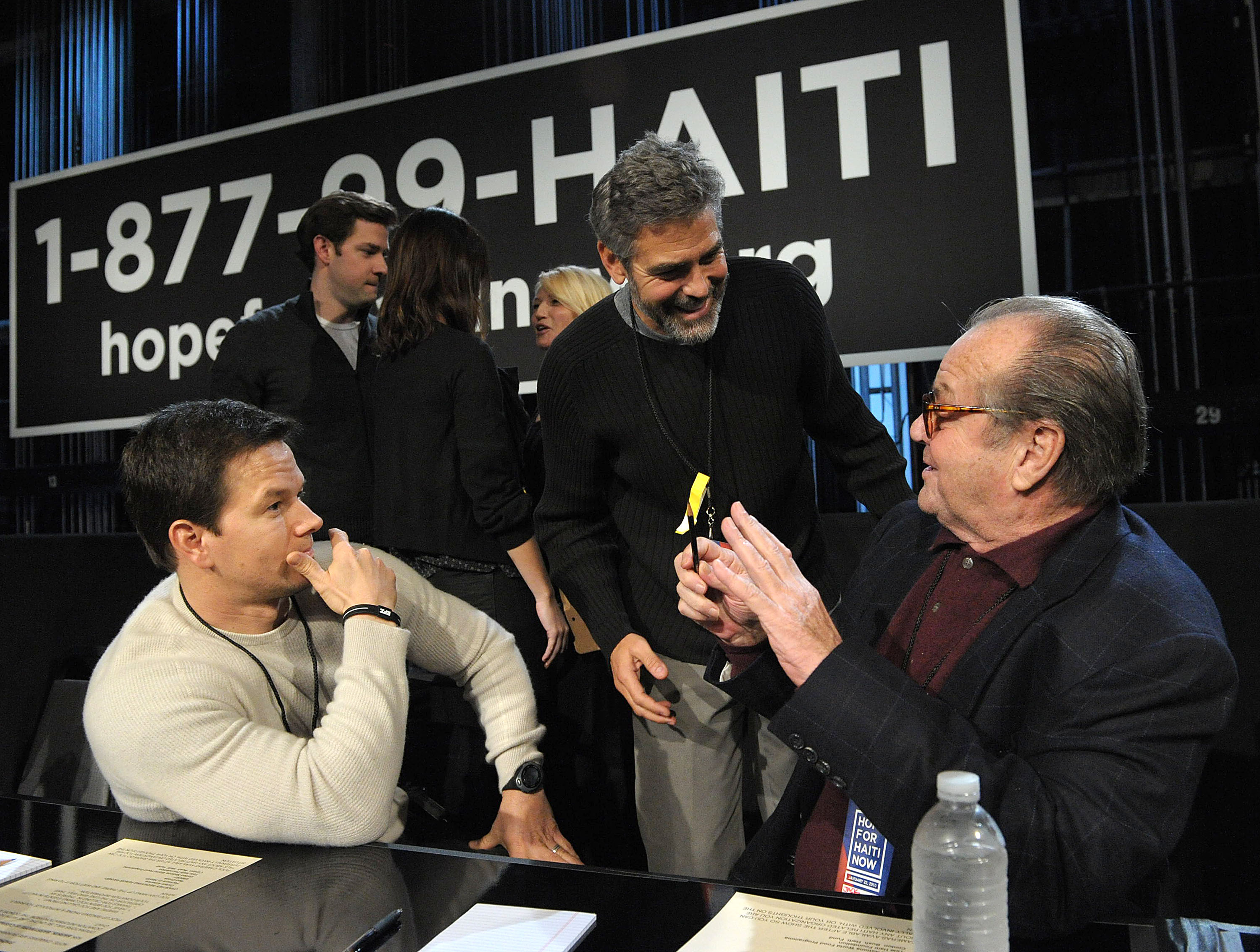 In this image released by Hope for Haiti Now, actors, from left, Mark Wahlberg, George Clooney, and Jack Nicholson are shown at "Hope for Haiti Now: A Global Benefit for Earthquake Relief", on Friday, Jan. 22, 2010, in Los Angeles. (AP Photo/Mark Davis, Hope for Haiti Now)