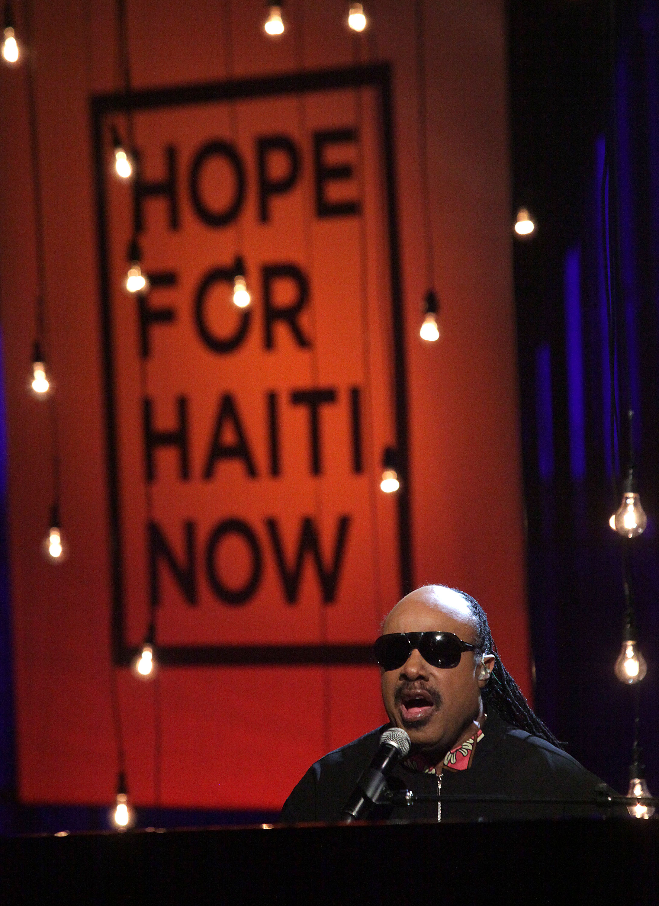 In this image released by Hope for Haiti Now, Stevie Wonder performs at the "Hope for Haiti Now: A Global Benefit for Earthquake Relief", on Friday, Jan. 22, 2010 in Los Angeles. (AP Photo/Mark Davis/Hope for Haiti Now)