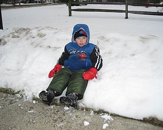 Bryson Nichols, 3 1/2, of Austintown takes a break from playing in the snow.