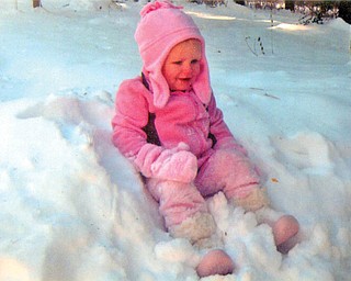 Reese Whitney Van Brocklin, 21 months, was visiting her grandparents, Harry and Jeanette Van Brocklin of Poland and Mark and Barbara Hall of Philadelphia, recently when she experienced snow for the first time. She is the daughter of Rob and Stephanie Van Brocklin of Odessa, Fla..