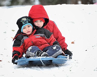 Alex and Nicholas LaPlante enjoyed sledding at the Poland Presbyterian Church right before Christmas..