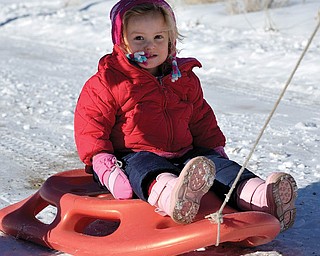 Hannah LaPlante of Poland went sledding during a family trip to Woods Landing, Wyo., to visit relatives for Christmas..