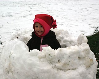 PEEK-A-BOO: With the help of her Uncle Mike, Ashlynn Mason spent her 2nd birthday playing in the snow at Grandma (Laurie) and Grandpa (Mike) FoxÕs house in Lowellville She is the daughter of Beth and Matthew Mason of Salem..
