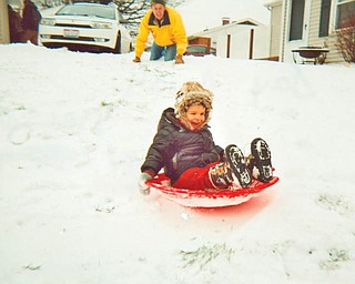 GOING DOWNHILL: Ethan Nelson, son of Liz and Scott Nelson of Boardman, had a blast spending the day at his grandparentsÕ, Jay and Karen Gresh of Austintown..