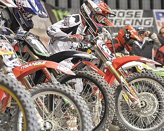 Start your engines: Professional Arenacross riders vie for a shot at the championship. Above, Brock Sellards flies through the air.

