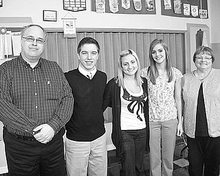 Special to The Vindicator
OUTSPOKEN: Students from a speech class at Struthers High School participated in a speech contest sponsored by Struthers Rotary on Feb. 16. Each student was given from 4 to 6 minutes to speak about how Rotary’s 4-Way Test applies to everyday relationships. The test was based on four questions: Is it the truth, is it fair to all concerned, will it build good will and better friendships, and will it be beneficial to all concerned? Taking part in a ceremony at which the students who participated received cash awards are, from left, Tom Baringer, member of Struthers Rotary; David Dilla, Martina Jurek, Katelyn Ardal, contest winner; and Mrs. Dundee, speech class teacher.
