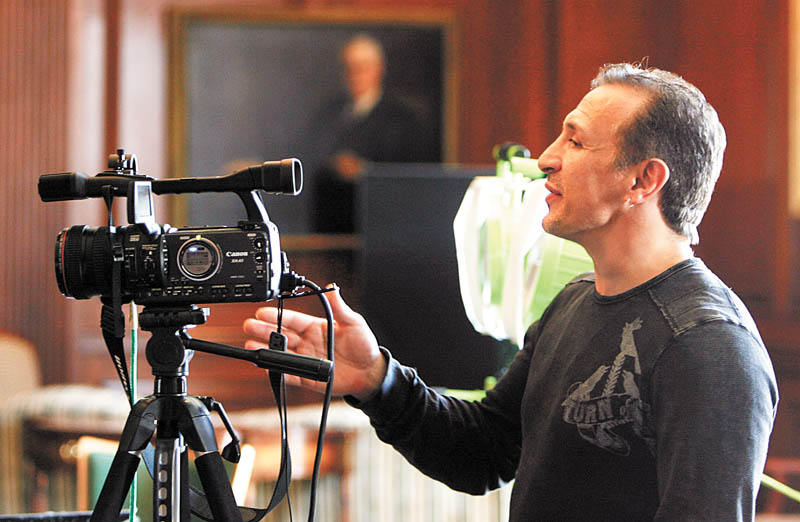 Ray “Boom Boom” Mancini lends direction during a shooting session in May of 2008 at the Youngstown Club, where the filmmaking team interviewed residents.