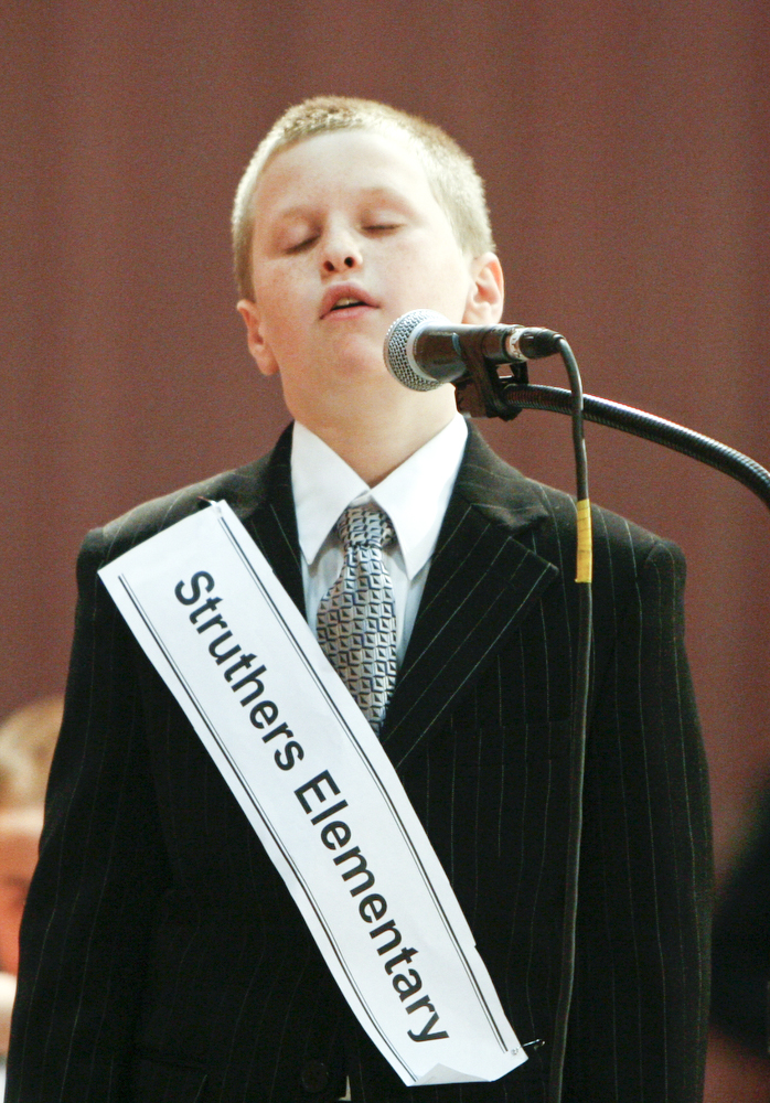 ROBERT K. YOSAY | THE VINDICATOR..Brandon Lambert  reacts as he misses his word  in the 2010 -77th Vindicator Spelling Bee was held  at the Chestnut Room at Kilcawley Center at YSU - 30-