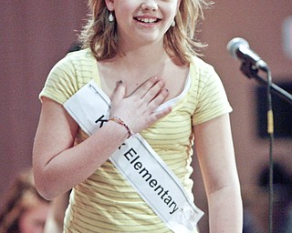 ROBERT K. YOSAY | THE VINDICATOR..can you spell RELIEF - as Kaley Anderson from Knox Elementary breaths a sigh of relief as she walks away after spelling "sukiyaki" correctly in the 2010 -77th Vindicator Spelling Bee was held at the Chestnut Room at Kilcawley Center at YSU - 30-