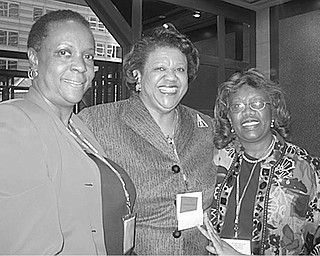 The Vindicator: Delighted with efforts to eliminate domestic violence discussed during Delta Days at the United Nations in New York City are, from left, Marcia Haire-Ellis, president of Youngstown Alumnae Chapter of Delta Sigma Theta Sorority; Cynthia M.A. Butler-McIntyre, national president of the sorority; and Eugenia Atkinson, Alumnae Chapter chair of the international awareness committee.