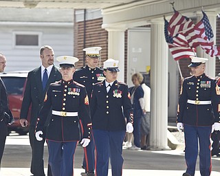 LISA-ANN ISHIHARA | THE VINDICATOR -- Marines leave James Funeral Home at 8 East Broad St in Newton Falls after paying at the calling hours for Zachary A. Nolen, one of three victims in fatal accident last week.