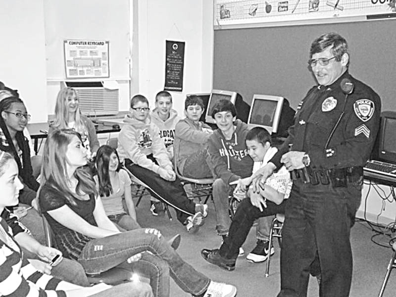 The Vindicator: A Substance Abuse Prevention program was presented recently for pupils in the seventh- and eighth-grade classes at St. Patrick School in Hubbard. The difference between street and medically prescribed drugs, the reasons people abuse drugs and the consequences of making bad choices with drugs were explained by, right, Sgt. Lou Carsone of the Hubbard City Police Department. The program also included a video documentary about the life of a person with a life-changing drug problem and a question-and-answer session.