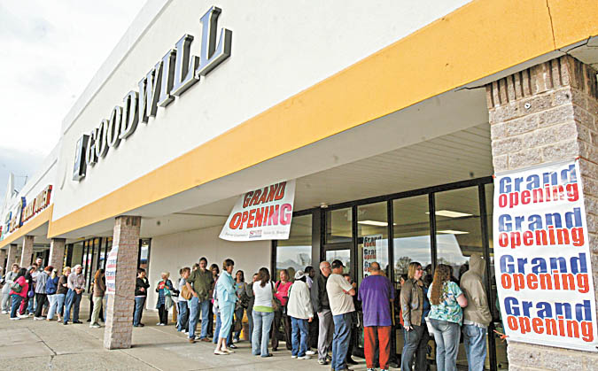 A line of about 150 people waited Thursday morning outside the new Austintown Goodwill location in the Austintown Plaza. The store’s grand opening continues through Saturday, and all donated merchandise is 50 percent off.