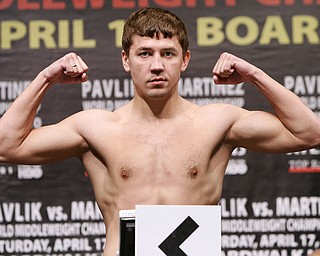 4/16/10,Atlantic City,N.J.   ---  Russian Olympian Matt Korobov weighs in at 160 lb for his upcoming feature fight against Josh Snyder(159.5 lb) at the historic Boardwalk Hall in Atlantic City,NJ on the Pavlik-Martinez card on Saturday, April 17. Top Rank is promoting in association with DiBella Entertainment and Caesars Atlantic City. Pavlik vs Martinez will be televised on HBO World Championship Boxing.  --- Photo Credit : Chris Farina - Top Rank  (no other credit allowed)  copyright 2010