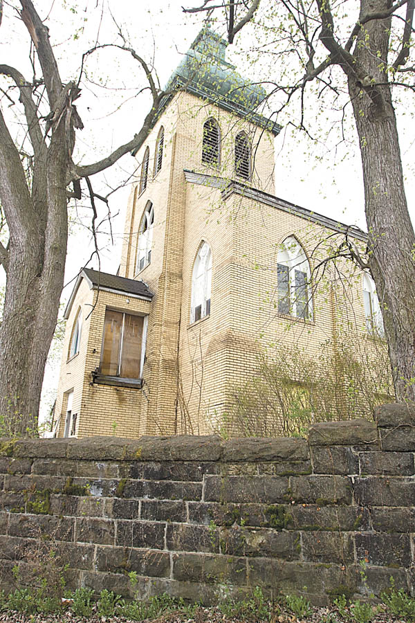 The side of the former St. Mary’s Byzantine Church at Florence Avenue and Salt Springs Road on Youngstown’s West Side. A local man is behind the Sacred Places Dialogue. The concept is based on a nationwide grass-roots movement on how to preserve sacred sites that once served as houses of worship and gathering places for ethnic groups.