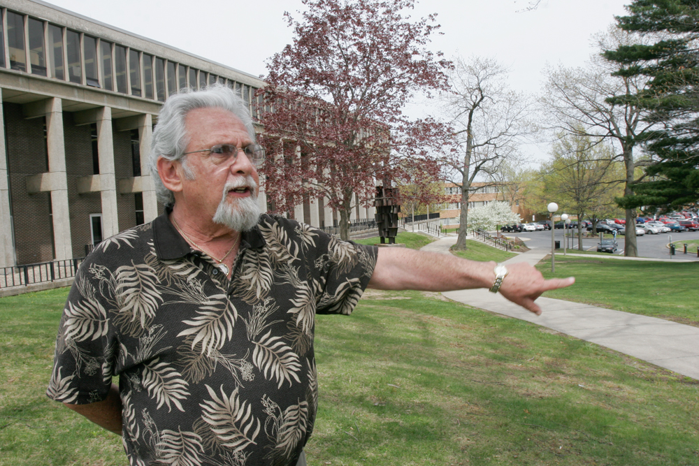 Harvey Kayne, a Valley resident who was a graduate student at Kent State on May 4, 1970 when four students were killed by Ohio National Guard gunfire, stands near the site of the shootings on campus.