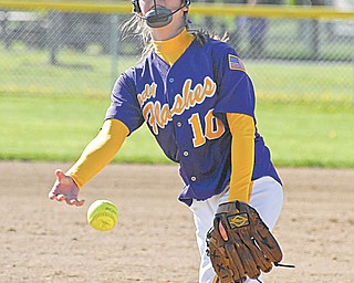 Champion pitcher Lindsay Swipas releases the ball at the end of her delivery during Tuesday’sgame against LaBrae. The Flashes won, 4-1, in the All-American Conference Blue Tier game to remain undefeated on the season.