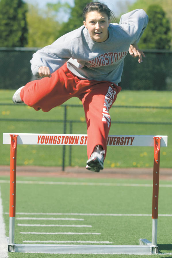 Youngstown State hurdler Nicole Pachol of Howland jumps during practice at Stambaugh Stadium.